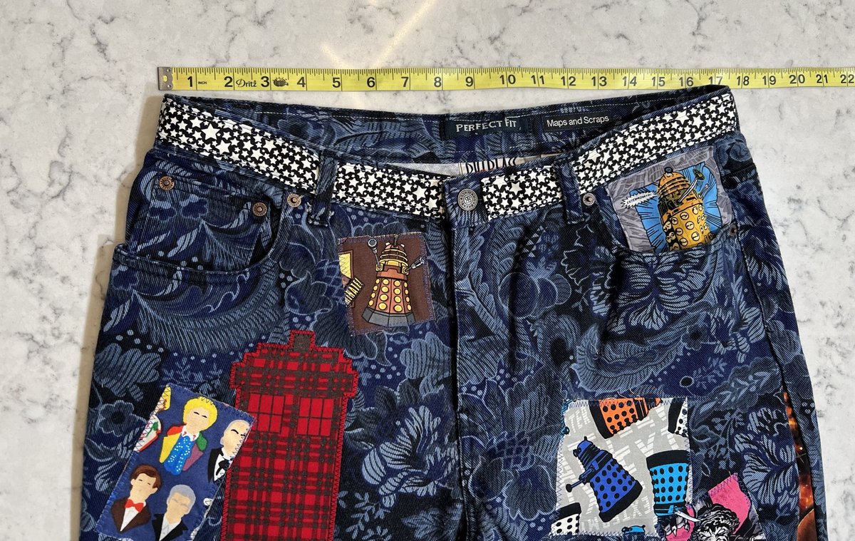 Doctor WHO patchwork collage upcycled jeans