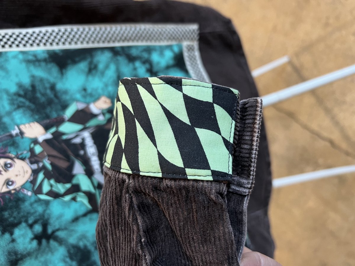 Demon Slayer tshirt patchwork upcycled brown corduroy jean jacket