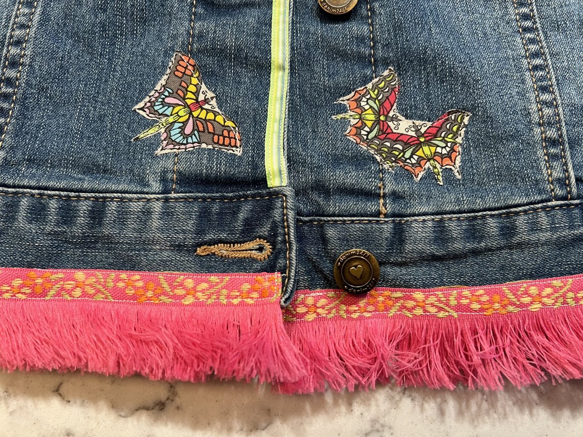 Animal collage patchwork upcycled Jean jacket. 