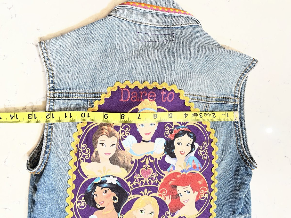 Princess tshirt patchwork upcycled jean vest