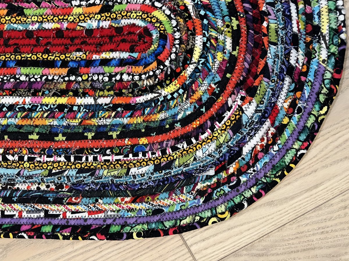 Black and bright scrap rope rug or table topper