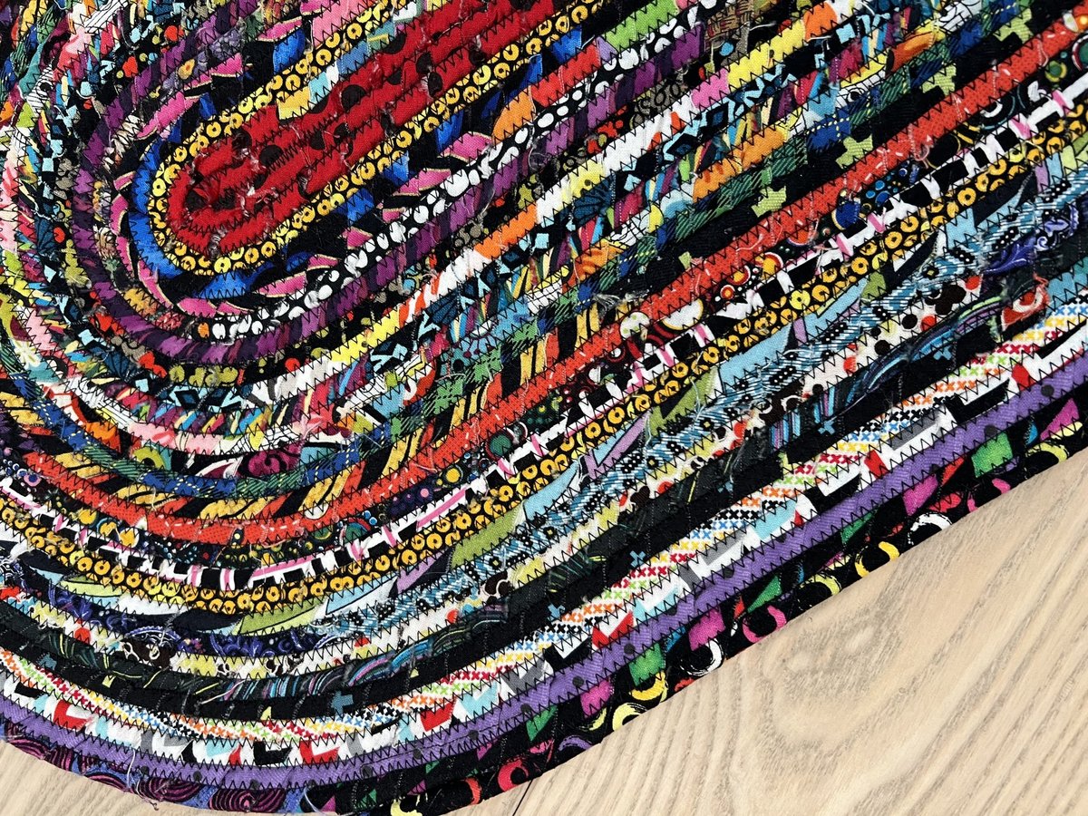 Black and bright scrap rope rug or table topper