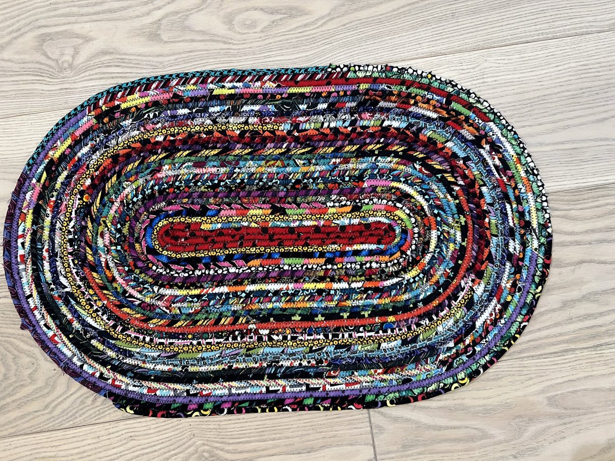 Black and bright scrap rope rug or table topper
