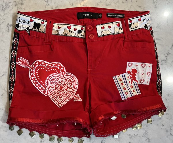 Cupid patchwork upcycled shorts