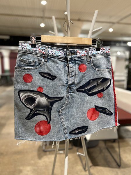 Sharks altered denim skirt