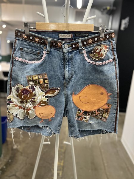 Do no harm upcycled custom patchwork collage shorts 16