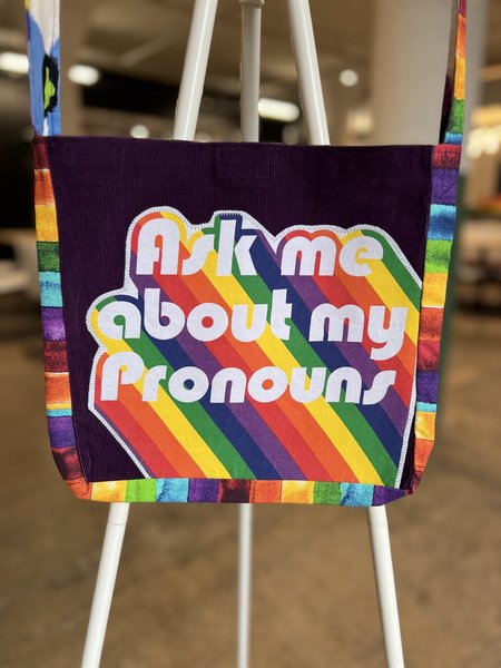 Ask about my pronouns tshirt crossbody bag