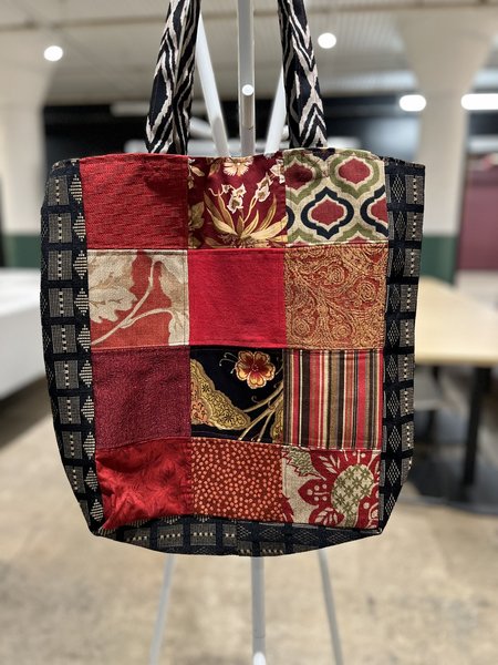 Burgundy and black scrap squares market bag