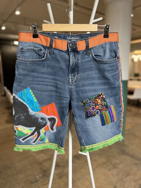 Unicorn I’m not for everyone upcycled custom collage shorts size 34”