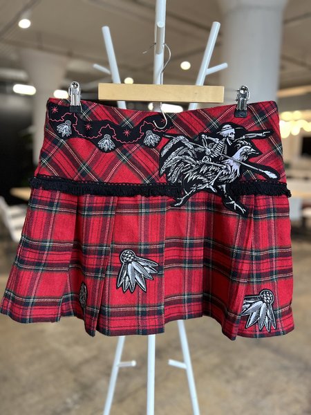 Red plaid collage skirt sz 14