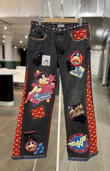 Wonder Woman custom patchwork collage Levi’s jeans