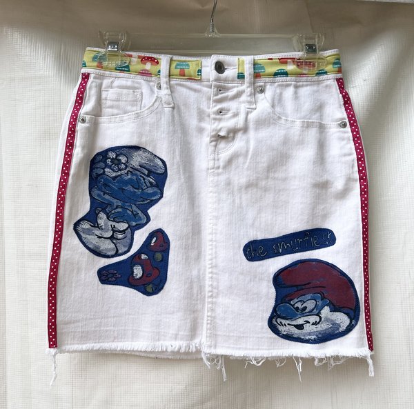 Smurf altered collage skirt