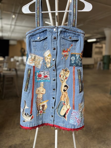 Sailor denim patchwork upcycled dress