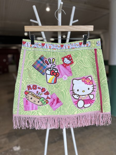 Hello kitty patchwork upcycled wrap skirt