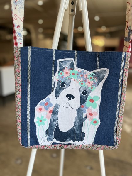 Blue and flowers dog Tshirt crossbody bag 