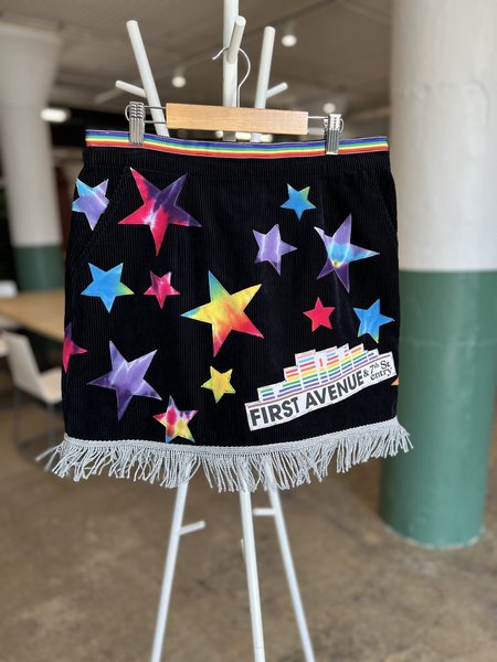 First Avenue rainbow stars tshirt upcycled skirt size M