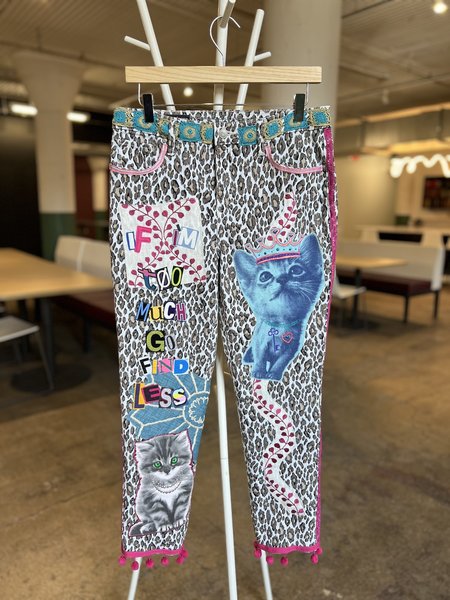 Glitter kitties patchwork collage upcycled jeans