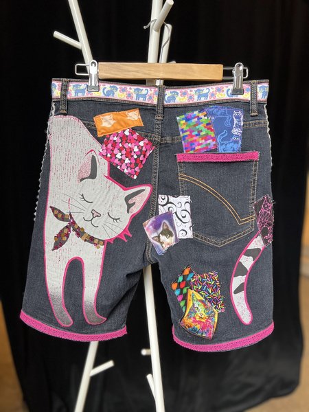 Indoor cat patchwork collage shorts