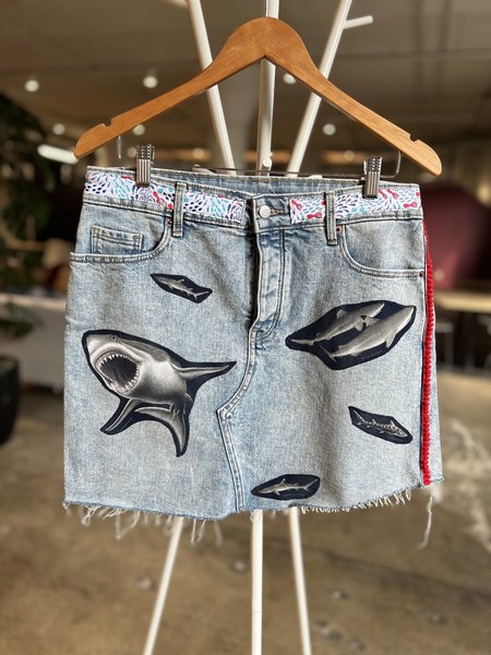 Sharks altered denim skirt