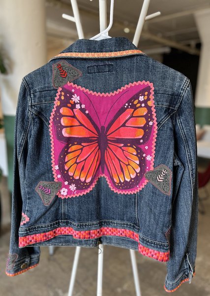 Butterfly patchwork collage Jean jacket