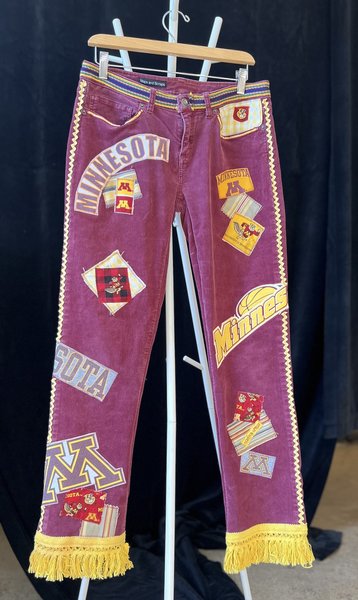 Minnesota Gophers upcycled patchwork collage jeans
