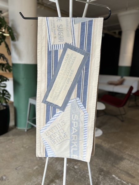 Vintage sugar bags table runner