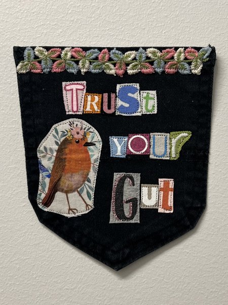 Trust your gut art collage patch