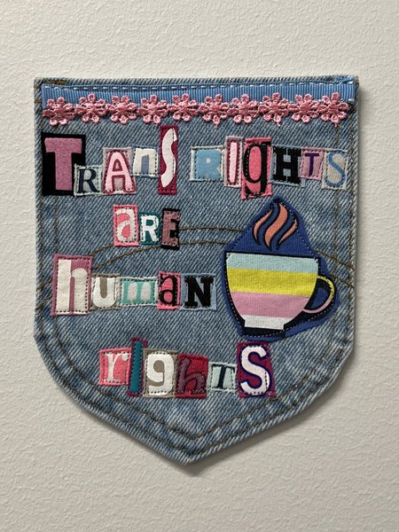 Trans rights art collage patch
