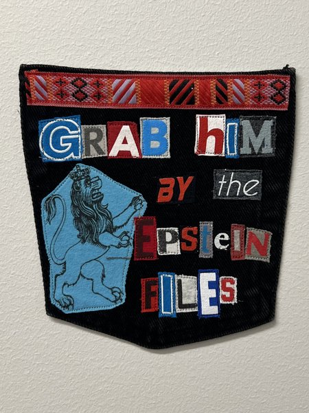 Grab by the files art collage patch