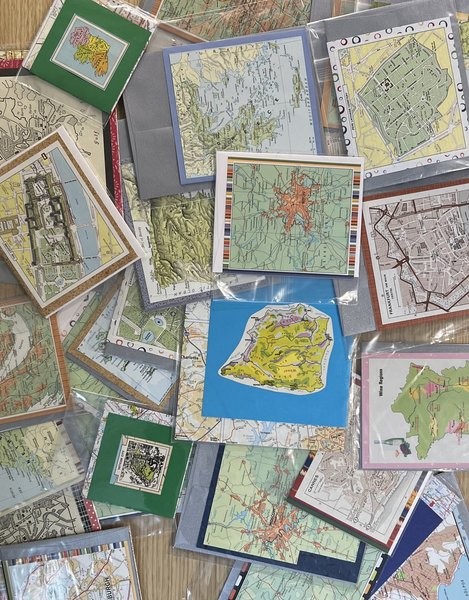 One dozen European map cards handmade upcycled one of a kind