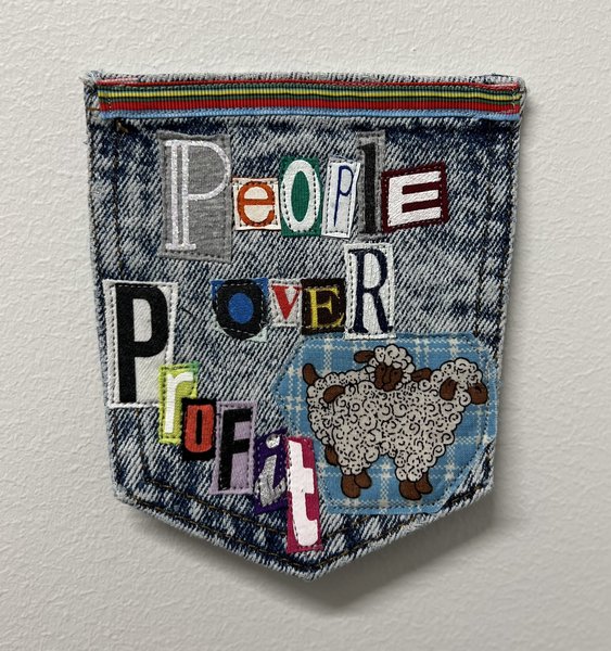 People over profit art collage patch