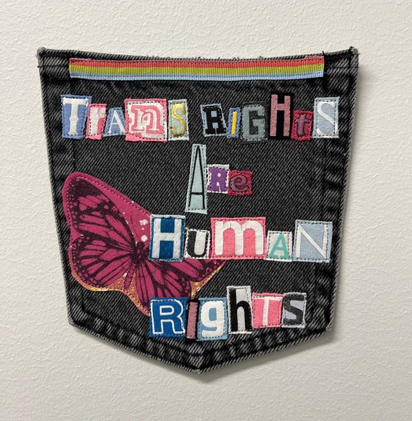 Trans rights art collage patch