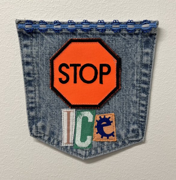 Stop ice art collage patch blue