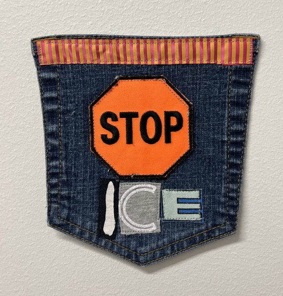 Stop ice art collage patch orange