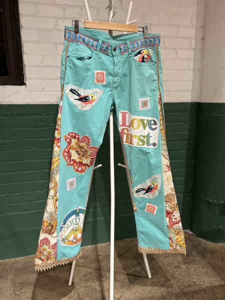 Positive vibes art collage pants 