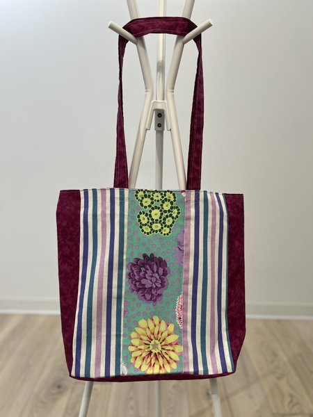 Flowers and striped scrap fabric market bag