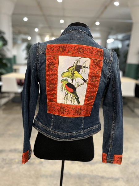 Green birds altered jeans jacket youth XXL