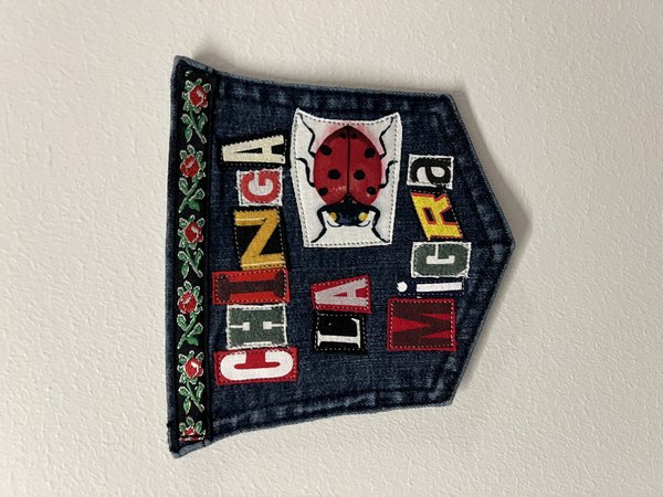 Ch*nga la migra art collage patch ladybug