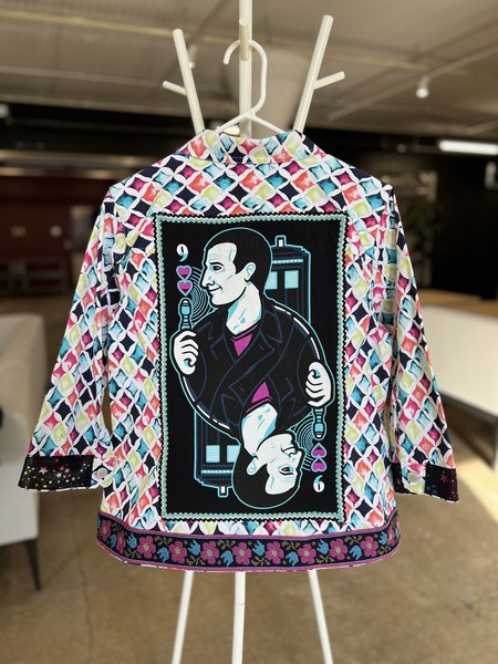 Doctor Who patchwork collage upcycled Jean jacket jewel tones