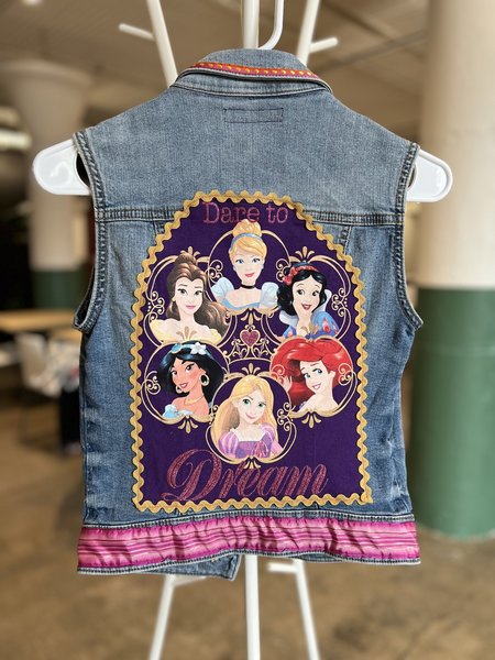 Princess tshirt patchwork upcycled jean vest